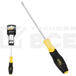 Отвертка шлицевая Deli DL6361251N 6х125мм сталь Cr-V, двухкомпонентная прорезиненная рукоять