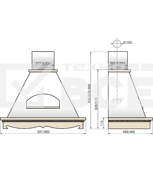 Вытяжка каминная Elikor Бельведер 90П-650-П3Д бежевый/дуб, 90 см, 650 куб. м/ч, 56 дБ
