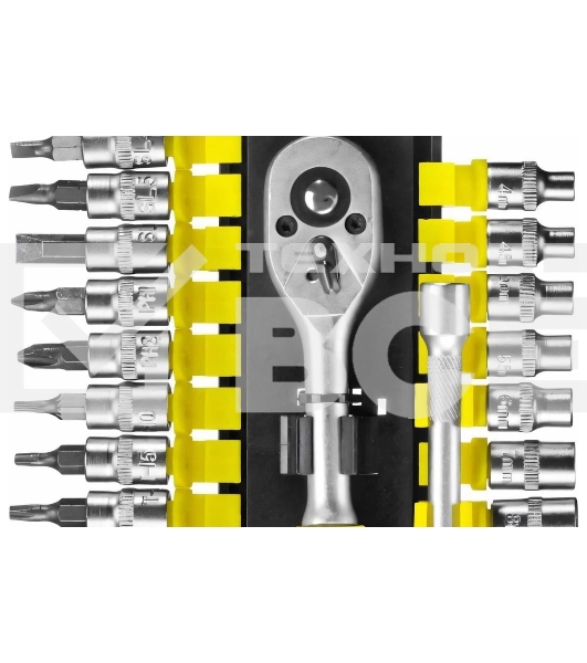 Набор головок STAYER 27754-H28 standard: 1/4 на пластик рельсе трещотка удл-тель 4-13мм 28пр.