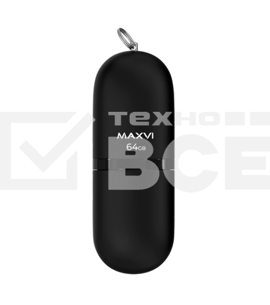 Флеш диск Maxvi SF 64GB USB 2.0 black, монолит с колпачком, soft touch