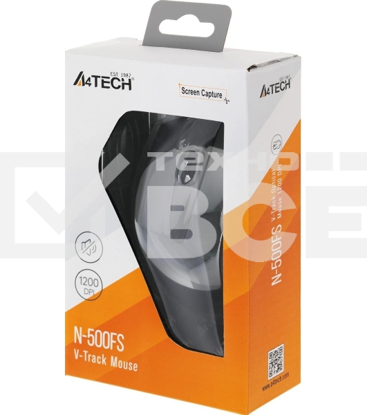 Мышь проводная A4Tech N-500FS черный, 1200 dpi, USB, кнопки - 4