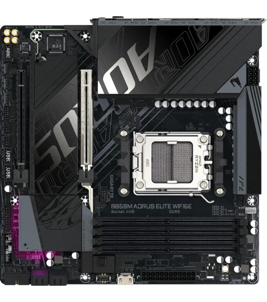 Материнская плата Gigabyte B850M AORUS ELITE WIFI6E, AM5, AMD B850, 4xDDR5, 4xSATA, 2xM.2, 1xPCIe 5.0 x16, 1xPCIe 3.0 x4, 1xDP (v1.4), 1x2.5Gb LAN, Wi-Fi 6E, Bluetooth 5.3, 2xUSB-C 10Gbps, 2xUSB-A 10Gbps, 5xUSB-A 5Gbps, 4xUSB-A 2.0, S/PDIF, 2x3.5 мм, 7.1, mATX