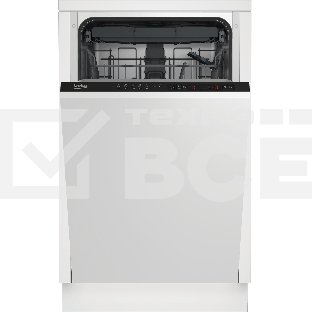 Встраиваемая посудомоечная машина Beko BDIS1W861, 45 СМ, 9 комплектов посуды, 5 программ мойки, 3 корзина, уровень шума 55 дБ, стандартный мотор, частичная защита от протечек Overflow Safety, функция Таблетка, половинная загрузка, кнопочное управление