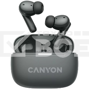 Гарнитура CANYON OnGo TWS-10 ANC+ENC, Bluetooth Headset, microphone, BT v5.3 BT8922F, Frequence Response:20Hz-20kHz, battery Earbud 40mAh*2+Charging case 500mAH, type-C cable length 24cm,size 63.97*47.47*26.5mm 42.5g, Black