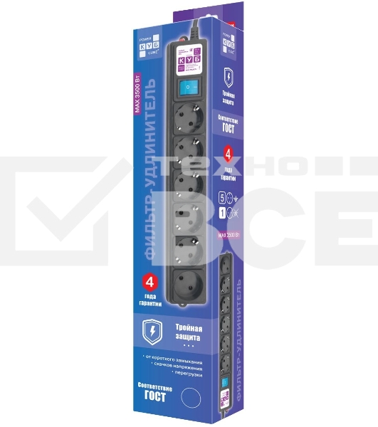 Сетевой фильтр Powercube SPG6-B-5M 5м (6 розеток) черный (коробка)