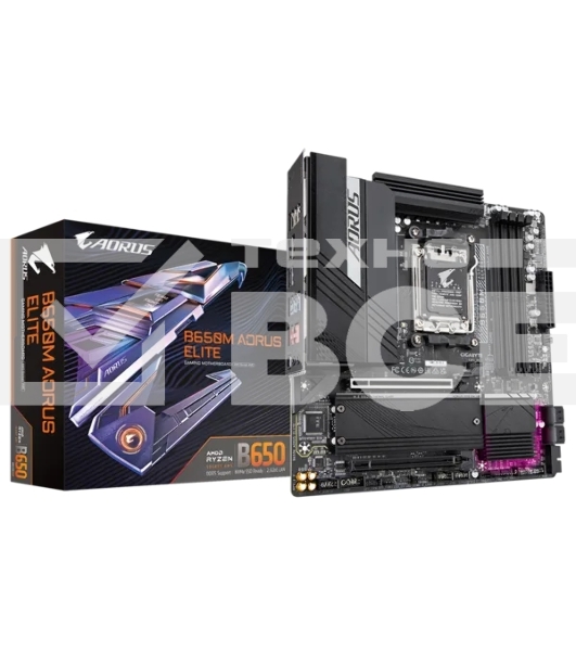 Материнская плата Gigabyte B650M AORUS ELITE, Socket AM5, AMD B650, 4xDDR5, 4xSATA, 2xM.2, 1xPCI-E 4.0 x16, 1xPCI-E 4.0 x4, 1xHDMI, 1xDP, 1x 2.5Gb LAN, 5xUSB-A 3.2 Gen 1, 2xUSB-A 3.2 Gen 2, 4xUSB-A 2.0, 1xUSB-C 3.2 Gen 2, 2x3.5 мм, 7.1, Micro-ATX