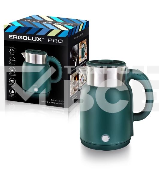 Чайник электрический ELX-KS13-C05 PRO нерж.сталь/пластик 1.6л 220-240В 2000Вт зел. Ergolux 15331