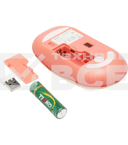 Мышь беспроводная Acer OMR205 бежевый/розовый, 1200 dpi, радиоканал, USB, кнопки - 3
