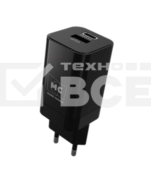 Сетевое зарядное устройство MORE CHOICE NC85 1USB+1Type-C 3.0A PD 20W+QC3.0, черный