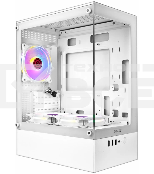 Компьютерный корпус Ginzzu CL485 mATX FAN 3*12LD4 передняя панель Стекло белый