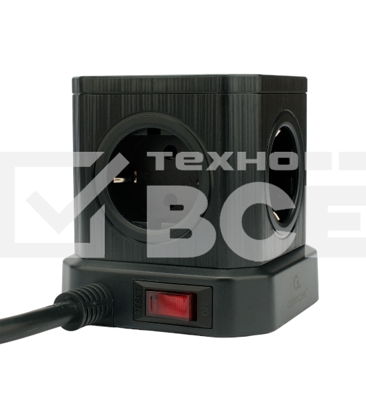 Сетевой фильтр Cablexpert Tower TWR-9-U4-B-2, 9р, 16А, 4хUSB, 3.1А, 2м, ур.защиты 4+, черный, коробка