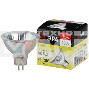 Лампочка галогенная ЭРА GU5.3-JCDR (MR16)-75W-230V-CL GU5.3 75Вт софит теплый белый свет