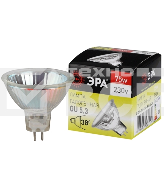 Лампочка галогенная ЭРА GU5.3-JCDR (MR16)-75W-230V-CL GU5.3 75Вт софит теплый белый свет