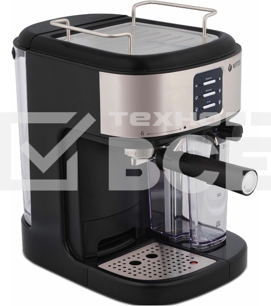 Кофеварка рожковая Vitek Metropolis VT-8489 черный/нержавеющая сталь, 1,5 л, 1250Вт, 15 бар