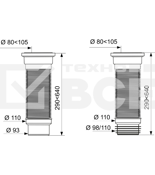 Труба гофрированная армированная PUSH-FIT L290-640 мм. D 110 мм