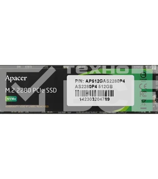 Накопитель SSD Apacer AS2280P4, 512Gb, M.2 2280, PCIe 3.0 x4, NVMe, R/W 2100/1500