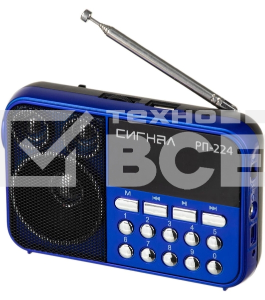Радиоприемник Сигнал РП-224, бат. 3*АА (не в компл.), 220V, акб 400мА/ч, USB, SD, дисплей, фонарик