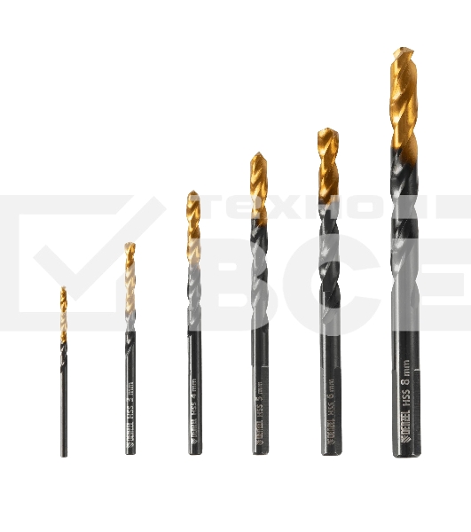 Набор сверл по металлу Denzel 2-3-4-5-6-8 мм, HSS-Tin, Golden Tip, 6 шт