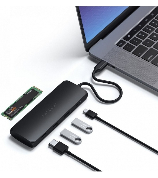 Док-станция (USB-хаб) Satechi ST-UCHSEK USB-C Hybrid Multiport Adapter (with SSD Enclosure M.2 SATA, 2xUSB 3.1, USB Type-C, HDMI), черный