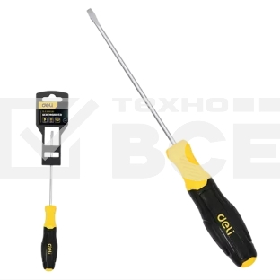 Отвертка шлицевая Deli DL6381501N 8х150мм сталь Cr-V, двухкомпонентная прорезиненная рукоять