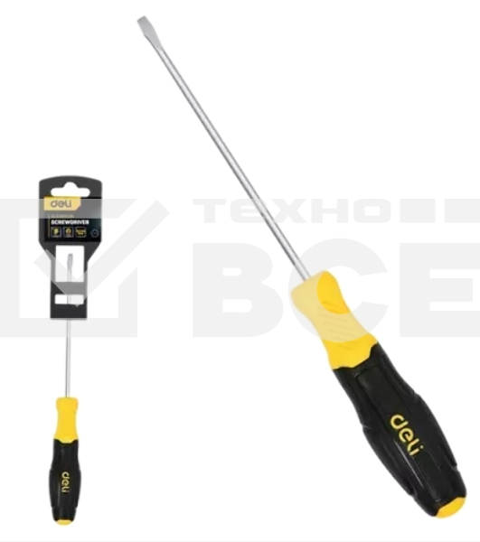 Отвертка шлицевая Deli DL6381501N 8х150мм сталь Cr-V, двухкомпонентная прорезиненная рукоять