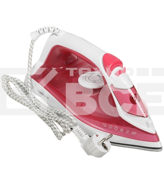 Утюг Scarlett SC-SI30K56 розовый, 2400; Световой индикатор работы: Да; Регулируемый пар до г/мин: 35; Паровой удар до г/мин: 140; Резервуар для воды, мл: 280; Функция разбрызгивания воды: Да; Терморегулятор: Да; Вертикальное отпаривание: Да; Регулировка с