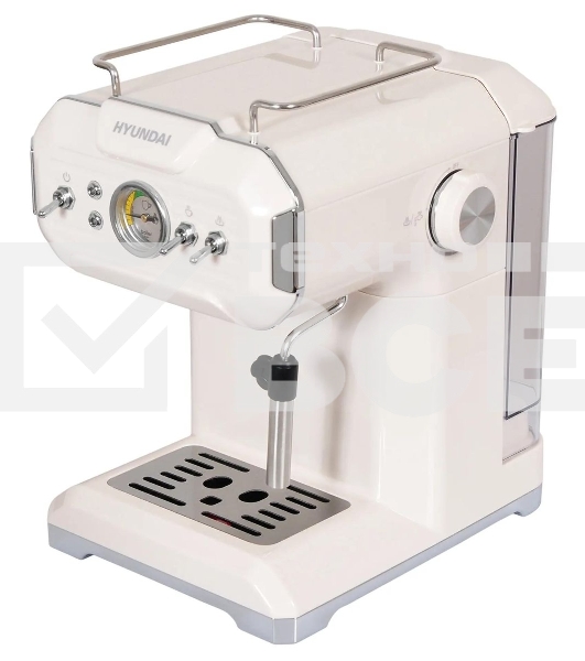 Кофеварка рожковая Hyundai HEM-5300 бежевый/серебристый, исп. кофе - молотый, 1.5 л, 850 Вт, 20 бар
