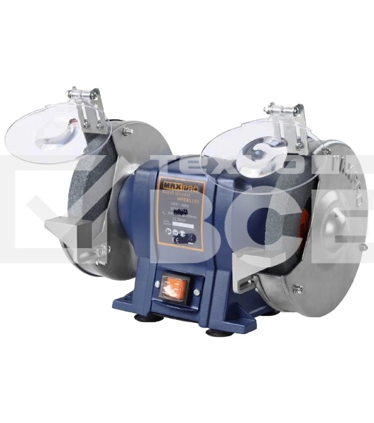 Станок точильный MAX-PRO MPBBG150 250 Вт, 2950/2950 об/мин, 1: 150/20/12,7 мм, 2: 150/20/12,7 мм, 6,55 кг, индукционный мотор, кор.