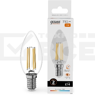 Лампа филам. Gauss Filament 12Вт цок.:E14 свеча св.свеч.бел.теп. (упак.:10шт) (32112)