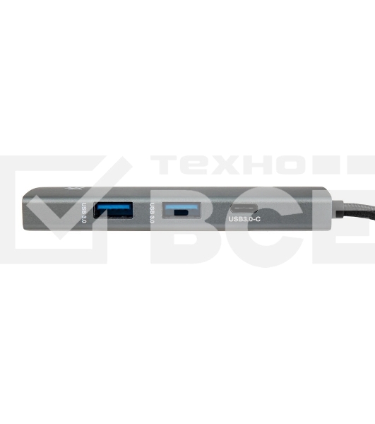 Док-станция HIPER Docking station USB-C HUB 6in1 (1*USB-C 100W PD, 1*HDMI 4K@60Hz, 2*USB-A 3.0 (5Gbps data), 1*USB-C 3.0 (5Gbps data), 1*RJ45 Gb)
