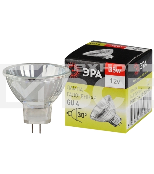 Лампочка галогенная ЭРА GU4-MR11-35W-12V-30CL GU4 35Вт софит теплый белый свет