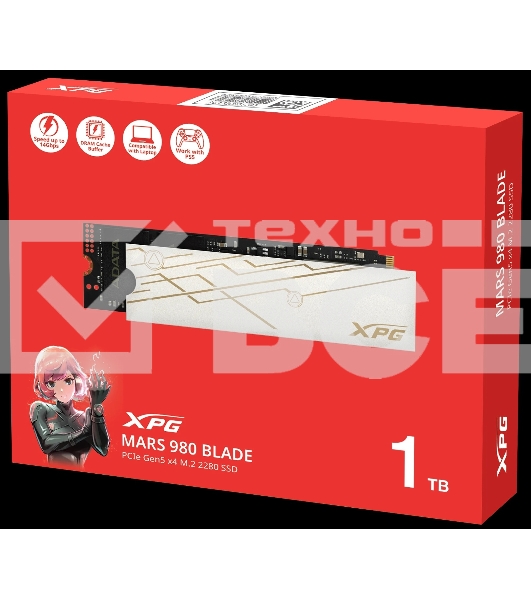 Твердотельный диск 1TB A-DATA XPG MARS 980 BLADE, M.2 2280, PCI-E 5x4, [R/W -14000/10000 MB/s] 3D-NAND