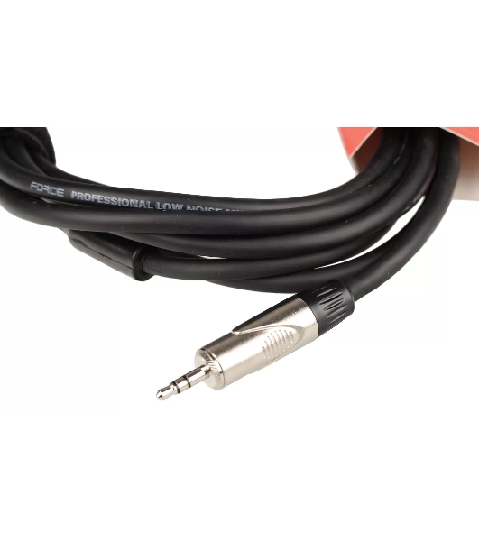 Кабель аудио FORCE FLC-18/31/8' TRS mini Jack - 2xRCA, высококачественный стерео, используется для подключения смартфонов к профессиональным аудио устройствам, диаметр 6 мм, профессиональные металлические разъемы, длина 3 м
