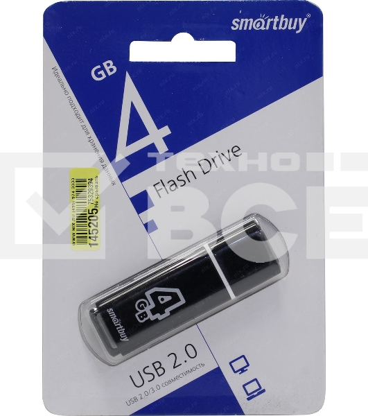 Флэш Диск Smartbuy USB Drive 4Gb Glossy series Black SB4GBGS-K