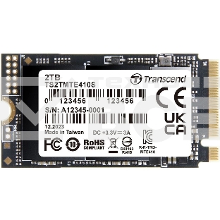 Накопитель SSD Transcend MTE410S, 2000GB, M.2(22x42мм), NVMe, PCIe 4x4, 3D TLC, R/W 5000/4300MB/s, IOPs 570 000/700 000, TBW 1200, DWPD 0.33, DRAM-less (5 лет)