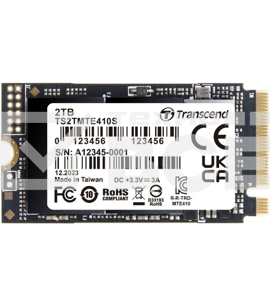 Накопитель SSD Transcend MTE410S, 2000GB, M.2(22x42мм), NVMe, PCIe 4x4, 3D TLC, R/W 5000/4300MB/s, IOPs 570 000/700 000, TBW 1200, DWPD 0.33, DRAM-less (5 лет)