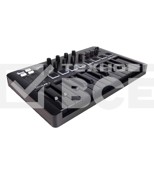 Клавиатура MIDI [231503] Arturia [MiniLAB 3 Deep Black] 25 клавиш, 8 энкодеров, 8 RGB пэдов, 8 фейдеров, дисплей, сенсорные регуляторы Pitch/Modulation, MIDI-выход, 1/4