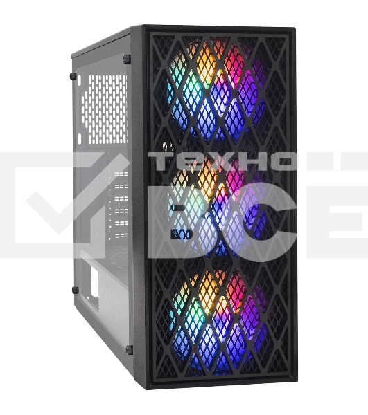 Компьютерный корпус Miditower ExeGate EVO-8243-NPX600 (ATX, БП 600NPX с вент 12 см, 2хUSB+1хUSB 3.0, черный, 3 вент. с RGb подсветкой, боковая панель - закаленное стекло)