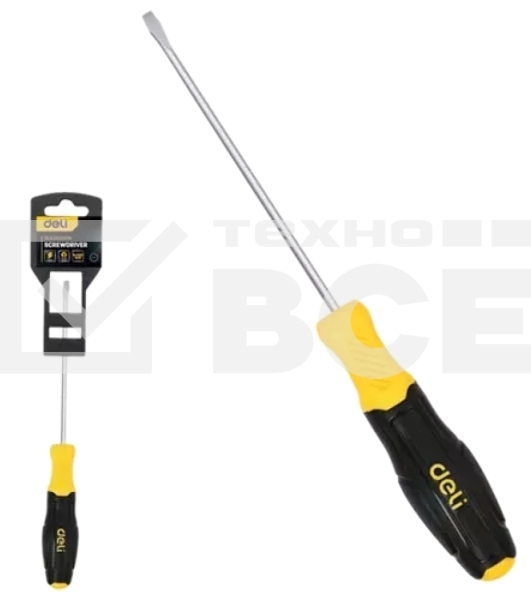 Отвертка шлицевая Deli DL6382001N 8х200мм сталь Cr-V, двухкомпонентная прорезиненная рукоять