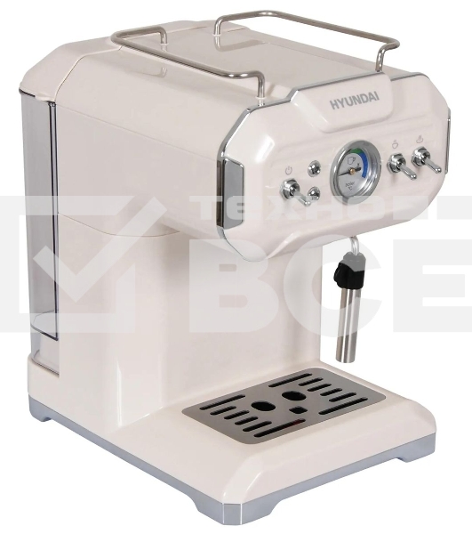 Кофеварка рожковая Hyundai HEM-5300 бежевый/серебристый, исп. кофе - молотый, 1.5 л, 850 Вт, 20 бар