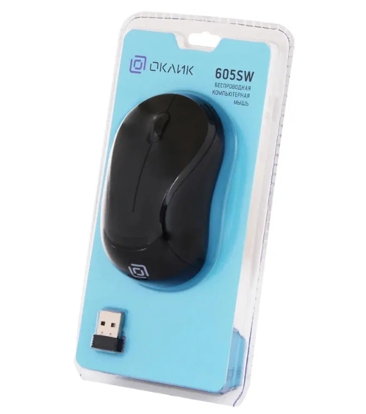 Мышь беспроводная Oklick 605SW черный, 1200 dpi, радиоканал, USB, кнопки - 3