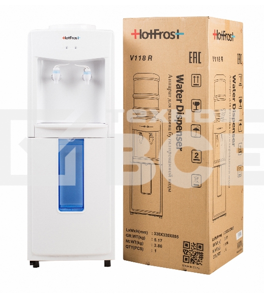 Кулер для воды Hotfrost V118R, верхняя загрузка, без нагрева, без охлаждения, белый