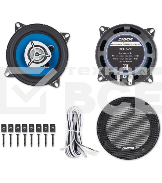 Колонки автомобильные Digma DCA-B402 160Вт 90дБ 4Ом 10см (4дюйм) (ком.:2кол.) коаксиальные двухполосные