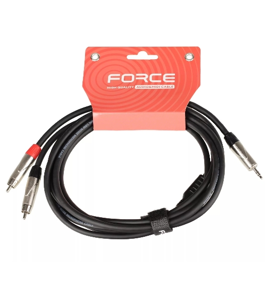 Кабель аудио FORCE FLC-18/31/8' TRS mini Jack - 2xRCA, высококачественный стерео, используется для подключения смартфонов к профессиональным аудио устройствам, диаметр 6 мм, профессиональные металлические разъемы, длина 3 м