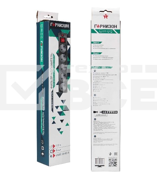 Сетевой фильтр Гарнизон EHLB-1 5р 10А 1.8м черный