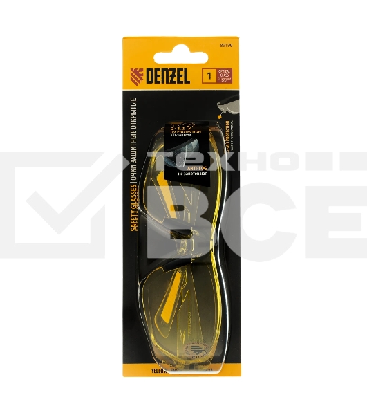 Очки защитные Denzel открытые, поликарбонатные, желтая линза