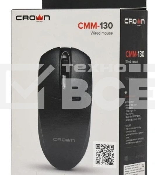 Мышь проводная CROWN CMM-130 черный