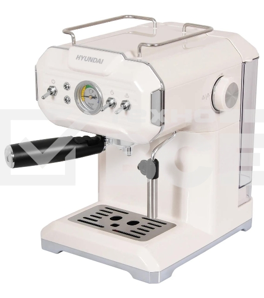 Кофеварка рожковая Hyundai HEM-5300 бежевый/серебристый, исп. кофе - молотый, 1.5 л, 850 Вт, 20 бар
