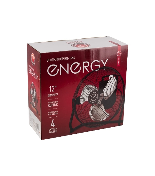 Вентилятор Energy EN-1666 чёрный, напольный/настольный, 45 Вт, 4 скорости, 30.5 см, металлический