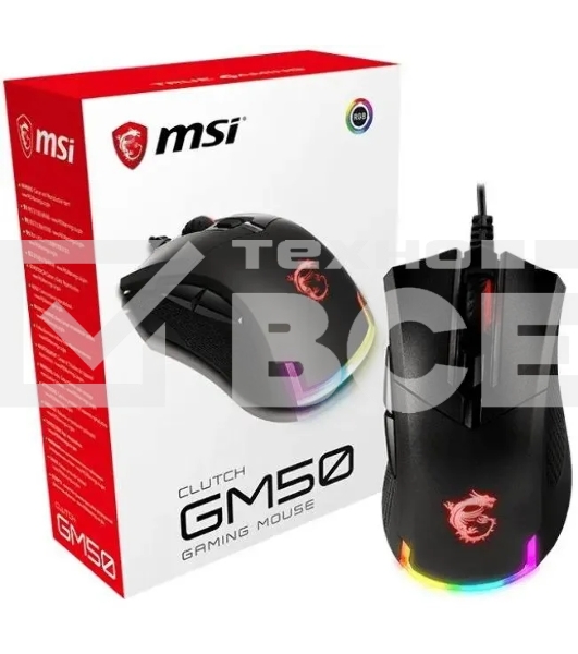 Мышь проводная MSI Clutch GM50 черный, 7200 dpi, USB, кнопки - 6